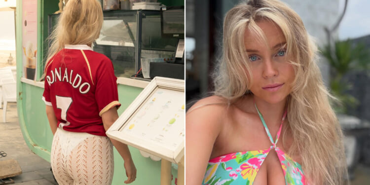 Man Utd's sexiest fan reps a Cristiano Ronaldo shirt and bares her bum as fans declare 'you are the paradise'