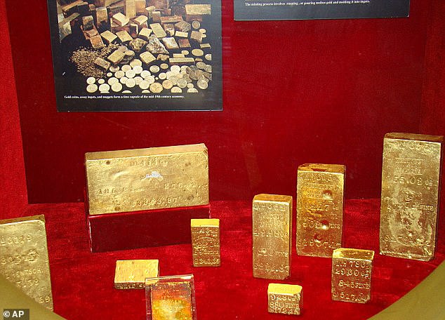 Assorted gold bars recovered from the Central America are seen here. The gold rush-era ship sank in a hurricane off South Carolina in 1857 with thousands of pounds of gold aboard