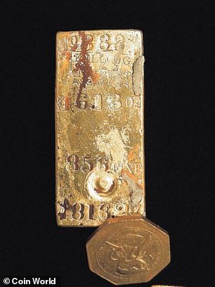 A gold bar and $50 gold piece also recovered from the wreck