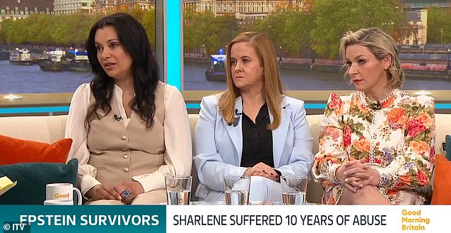 Epstein survivors (from left) Sharlene Rochard, Liz Stein and Danielle Bensky on ITV today