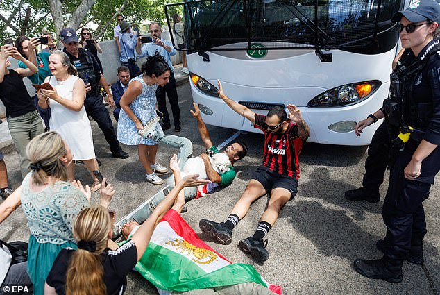 Taj also blasted protesters who attempted to stop the team's bus from leaving their hotel on Tuesday afternoon (pictured)