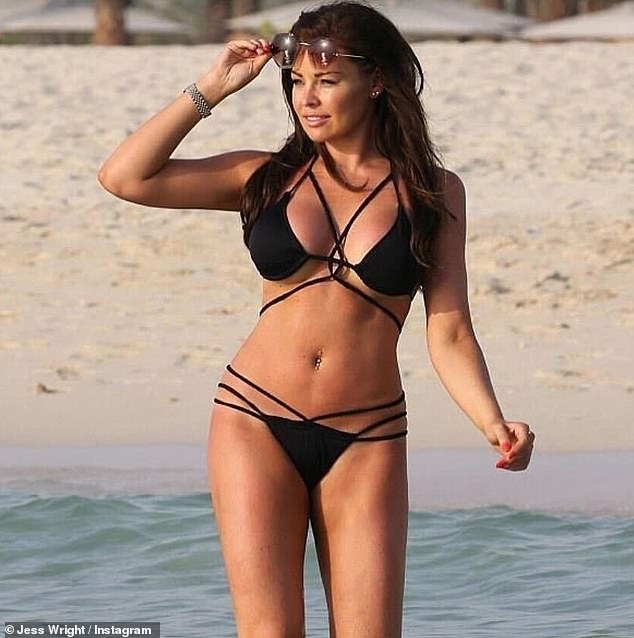 Jess pictured on the beach in another thong bikini bottom