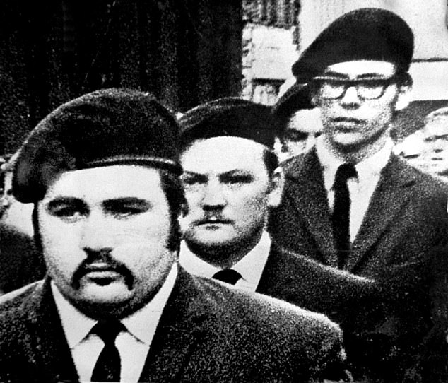 The court had earlier been told that Adams (right) must have been an IRA member after he wore a black beret at an IRA funeral in 1971