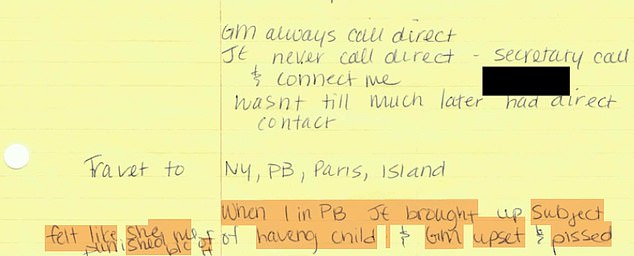 The woman wrote that Epstein brought up the idea of her having his baby while they were in Palm Beach (PB) - a suggestion that allegedly angered his longtime associate Ghislaine Maxwell