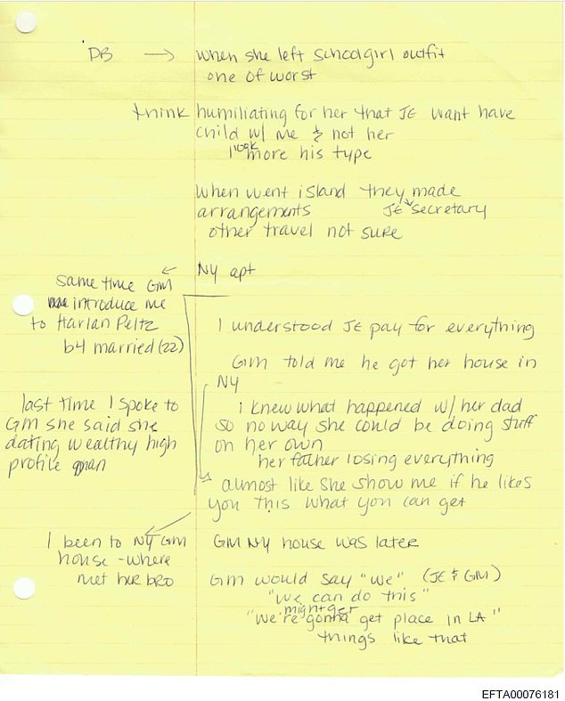 Handwritten notes from an Epstein victim reveal her claim that the disgraced financier raised the idea of having a child with her during a visit to his Palm Beach mansion