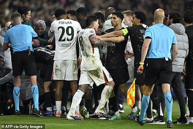 Neto's actions created a scuffle on the touchline as both sets of players clashed