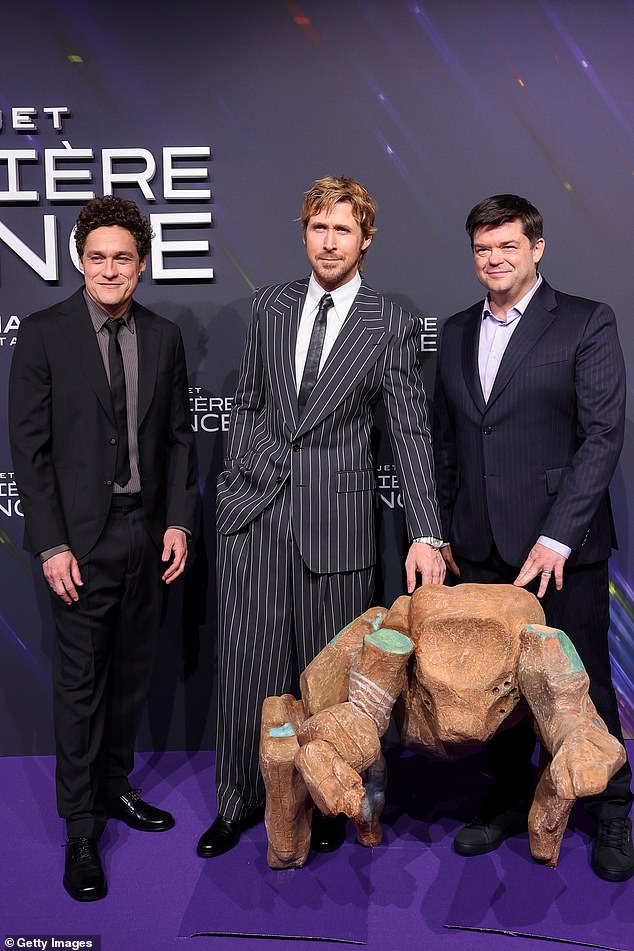 Ryan was joined by the film's directors Phil Lord (L) and Chris Miller (R)