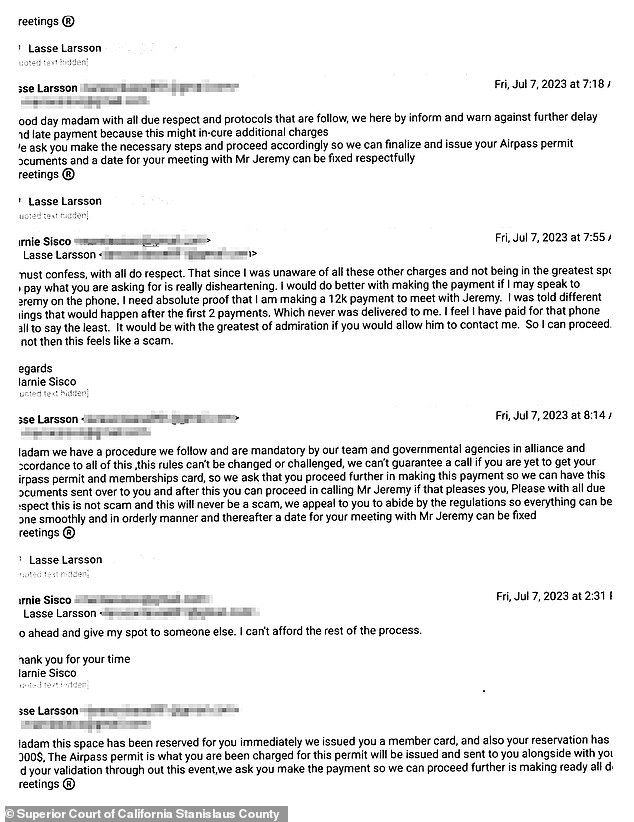 Emails submitted to the court as evidence show Reeves engaging with an unknown person named Lasse Larsson, who requested significant amounts of money in order to meet 'Mr Jeremy' Renner