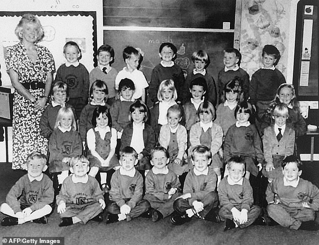 The Primary 1 class at Dunblane Primary School, pictured with their teacher Gwen Mayor, who was killed along with 16 of the children as gunman Thomas Hamilton burst into the gymnasium