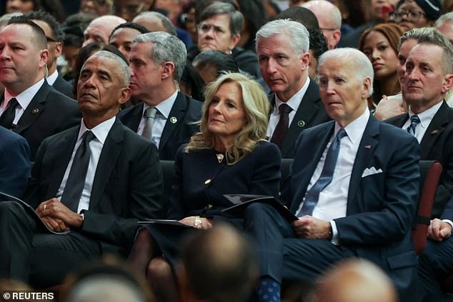 Trump also continued to blame Joe Biden's (pictured right) immigration policies - calling him 'the worst president in the history of our country' - for the possible sleeper cells