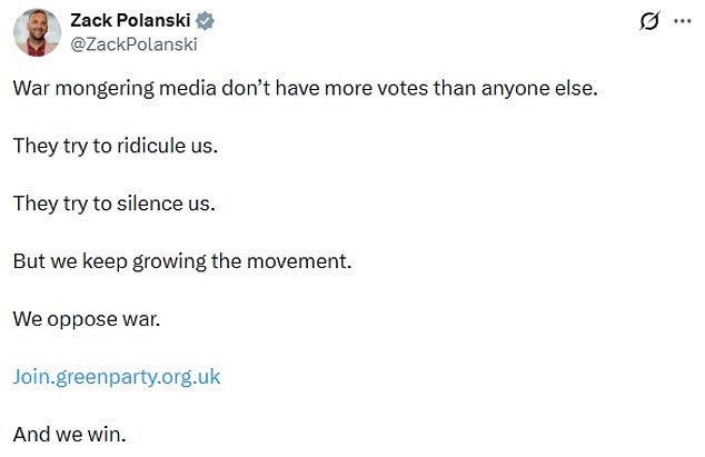 The Green Party leader hit out after it was revealed how he doubled-down on his belief he could boost cup sizes using the mind alone