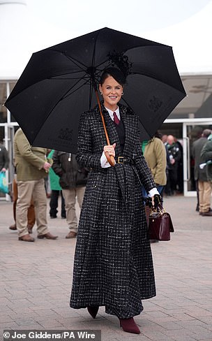 British fashion designer Jade Holland Cooper stunned in one of her own designs: a check longline coat, cinched at the waist and featuring a flattering silhouette