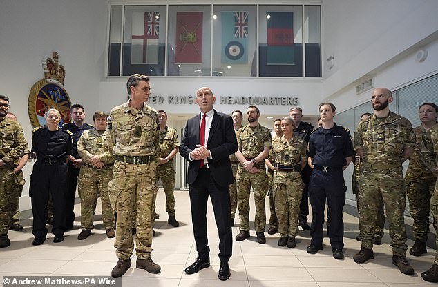 Defence Secretary John Healey at the Permanent Joint Headquarters in Northwood, North West London, today where he received an operational update on the Middle East situation