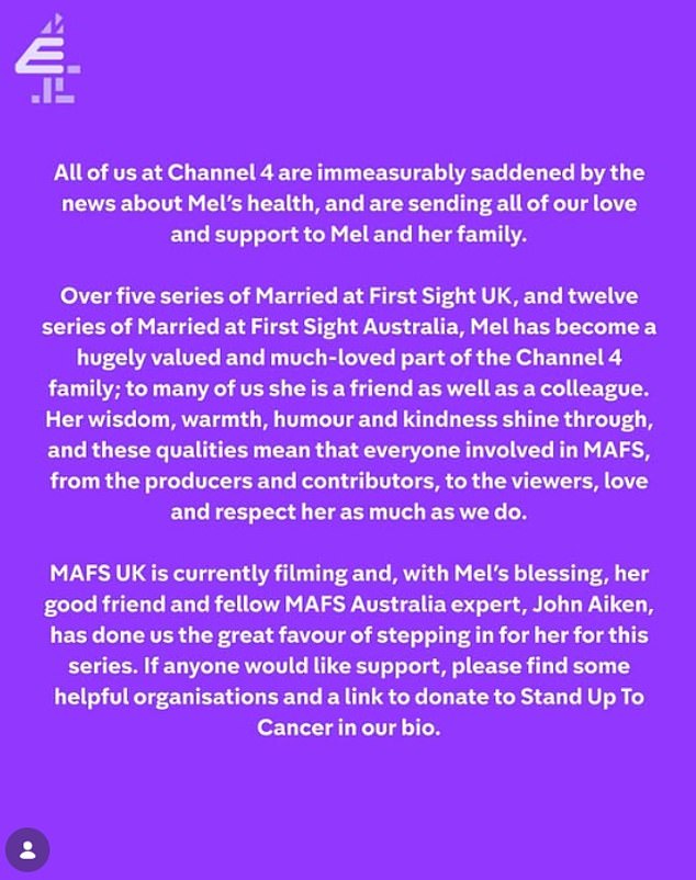 Channel 4 have now revealed that her Australian co-star John Aiken will be taking over from her on the UK version of the show as MAFS UK has already begun filming