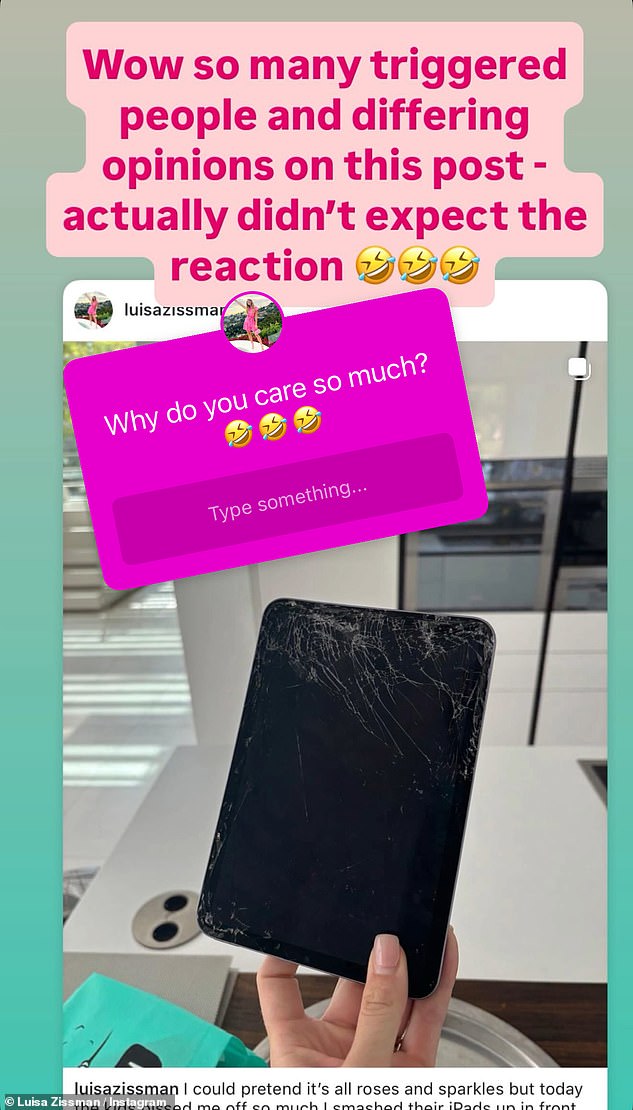 When it comes to her parenting style, Luisa also shocked followers when she revealed she had smashed her children's iPads in front of them because they were making them 'devils'