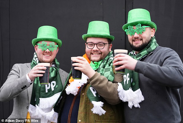 Others opted just for St Patrick's day-themed accessories such as shamrock-shaped glasses, Guinness hats and scarves