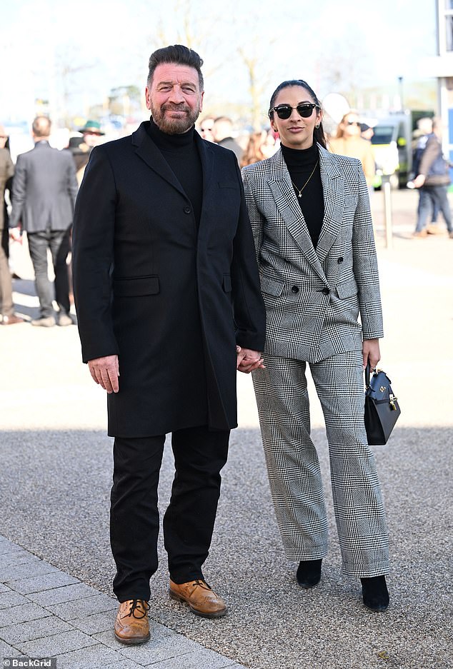 Nick Knowles' wife Katie opted for a grey plaid suit along with a black top and matching boots
