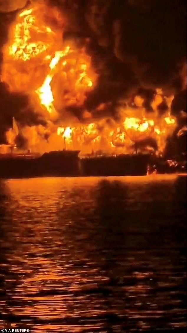 Iranian explosive suicide boats struck two fuel tankers in the strait, setting them ablaze and killing one crew member on Wednesday