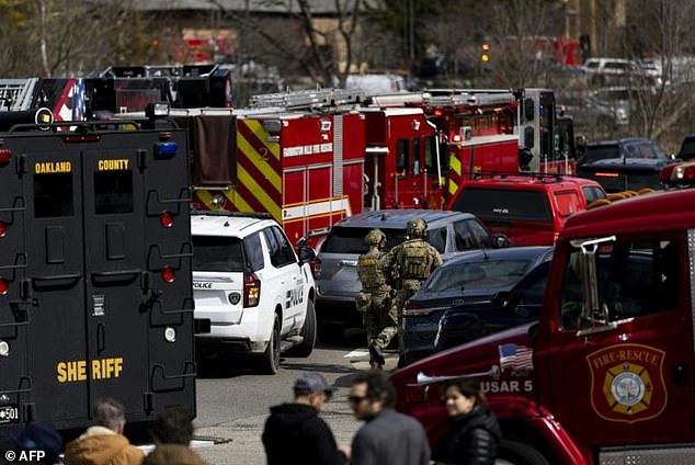 Law enforcement responding to the attack on the Temple Israel synagogue in West Bloomfield, Michigan