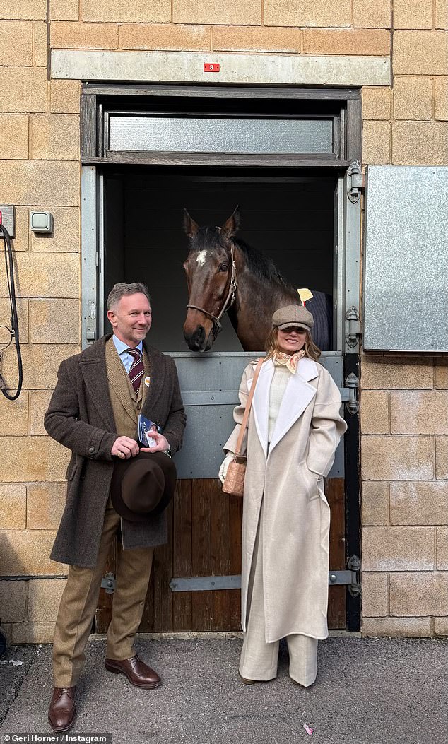 Taking to Instagram, Geri shared a series of photos from the day as her and Christian posed outside their horses stable