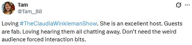 However not all viewers were left disappointed, with several gushing over Claudia's presenting skills and the late night set up