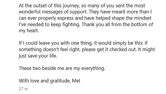 In a lengthy caption she penned: 'My light is starting to fade - and quickly. But I am still here, still fighting, and surrounded by the most incredible love'