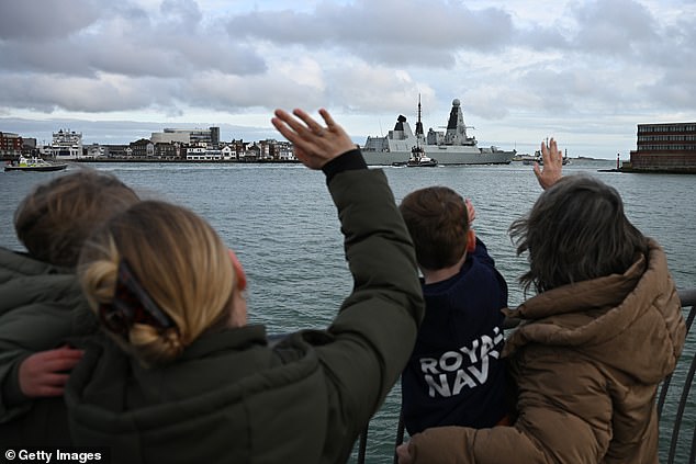 Family and friends waved loved ones off as HMS Dragon set sail from Portsmouth Harbour