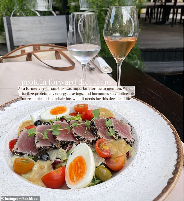 Kashlee aims for 120 grams of protein per day and prioritises fibre-rich whole foods