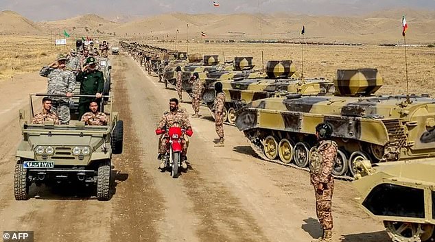 Islamic Revolutionary Guard Corps (IRGC) seen taking part in a military drill in the northwestern region of Aras along the borders of Armenia and Azerbaijan in 2022