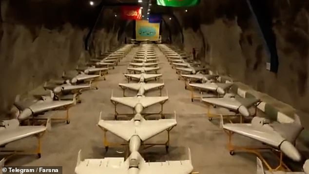 Iran showed off a sprawling underground network of tunnels filled with row after row of drones and rockets