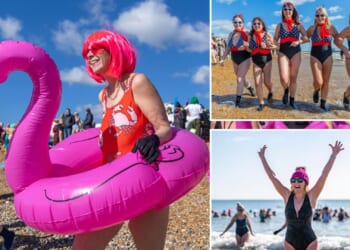 Thousands of women brave freezing water for annual sea swim to celebrate International Women’s Day
