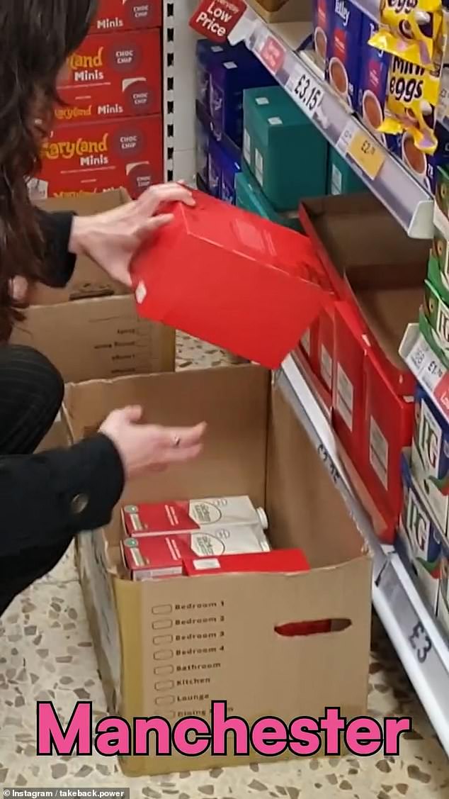 The group tackled Manchester, London, Exeter and Truro, taking the goods and giving them to foodbanks as donations