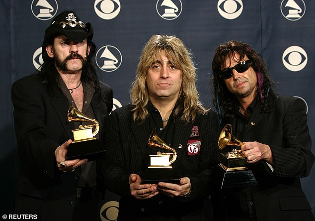 Motörhead pictured at 2005 GRAMMY Awards (L-R) Lemy, Mikkey Dee and Phil Campbell