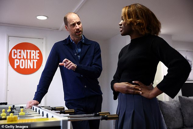 Prince William is pictured during a visit to homelessness charity Centrepoint, for which he is the royal patron