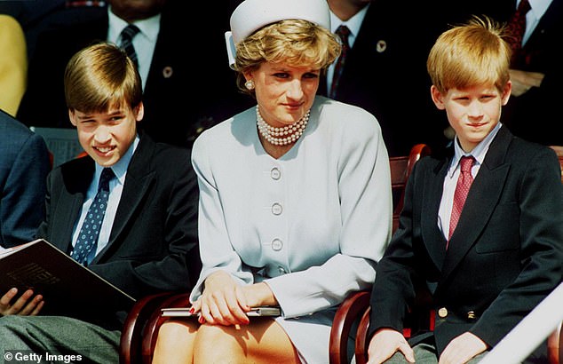 Princess Diana pictured with Prince William, left, and Prince Harry, right, in 1995