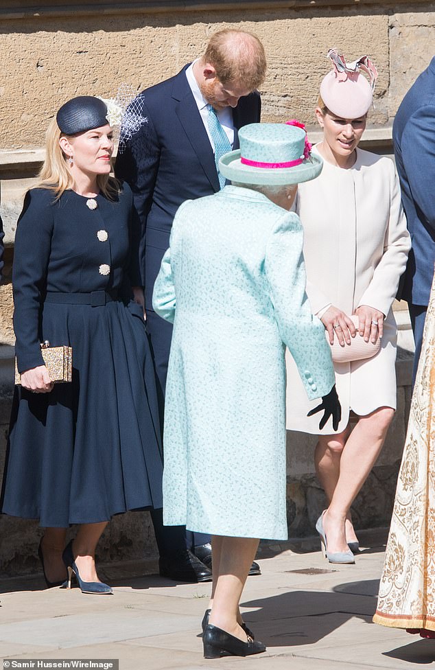 In contrast, Kate, Zara and Sophie were all seen curtseying to her Majesty 'with the addition of a warm, loving, more family-based smile'