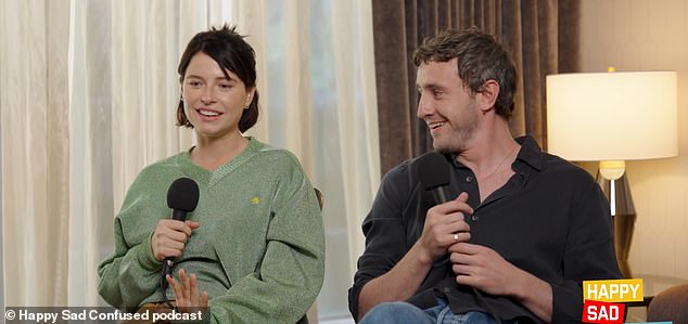 Meanwhile, Jessie faced backlash after revealing she had made her husband rehome his two pets earlier in their relationship (pictured with her Hamnet co-star Paul Mescal)