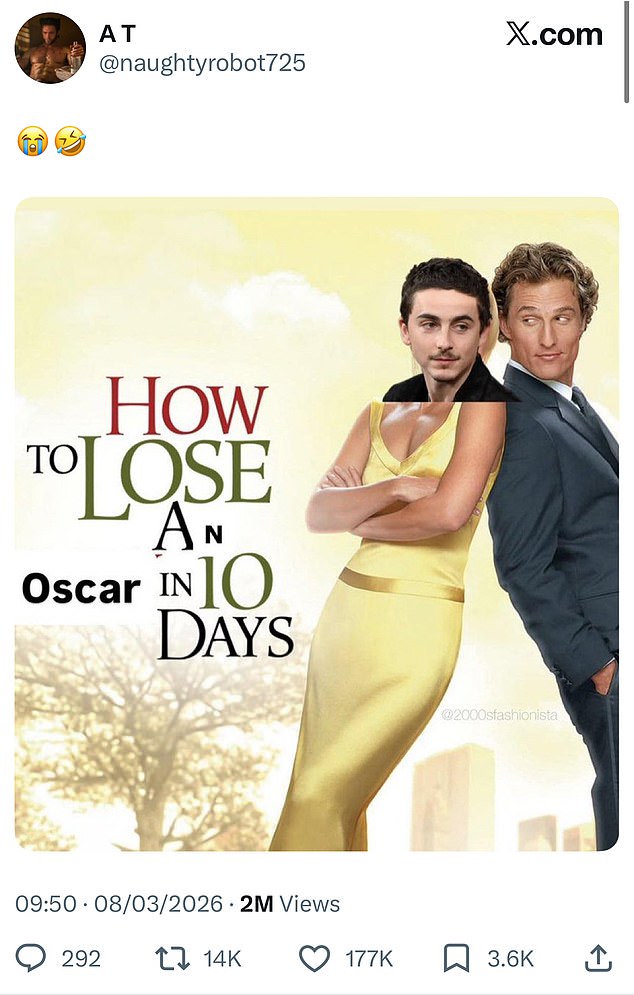 Fans were quick to joke about Timothée harming his chances at the upcoming awards show