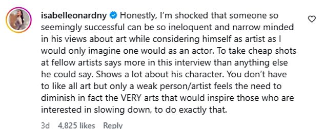 The comments prompted criticism on social media from those in the two industries, including US opera singer Isabel Leonard