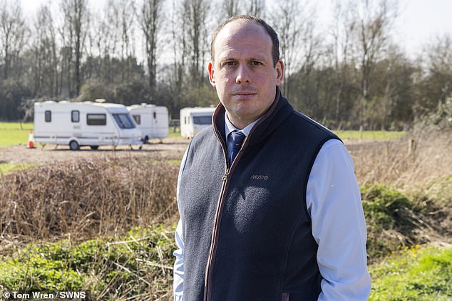 Greg Smith (pictured, at the site), MP for Mid Buckinghamshire, said the situation was an 'egregious breach' of planning law