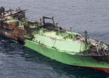 Shock pictures show Putin's charred ‘shadow fleet’ tanker drifting with no crew after blitz by Ukraine's Sea Baby drones