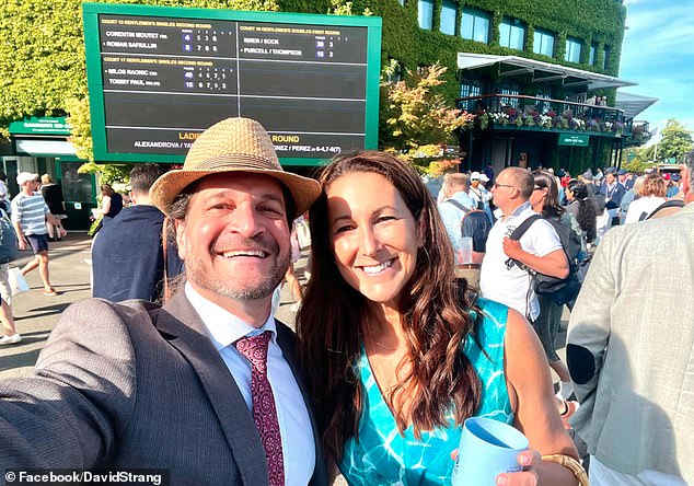 A photo posted to Strang's Facebook showed him at Wimbledon in July 2023
