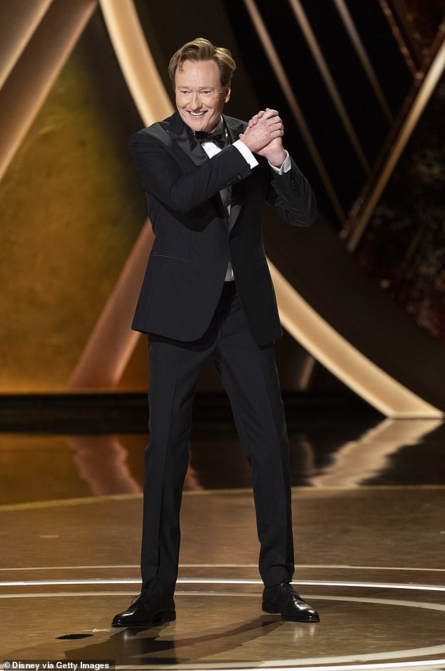 Conan O'Brien, 62, is returning to host the show for a second consecutive year after taking over the role from Jimmy Kimmel; Pictured in 2025