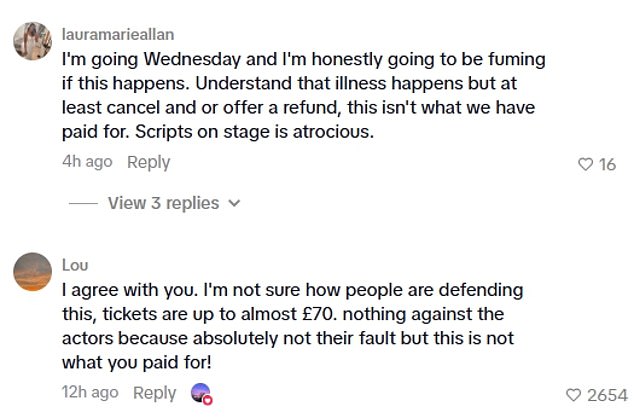 Fans who bought tickets to Saturday's show in Milton Keynes learned the performance would be scaled-back to a 'concert version,' with some expressing their fury in the comments