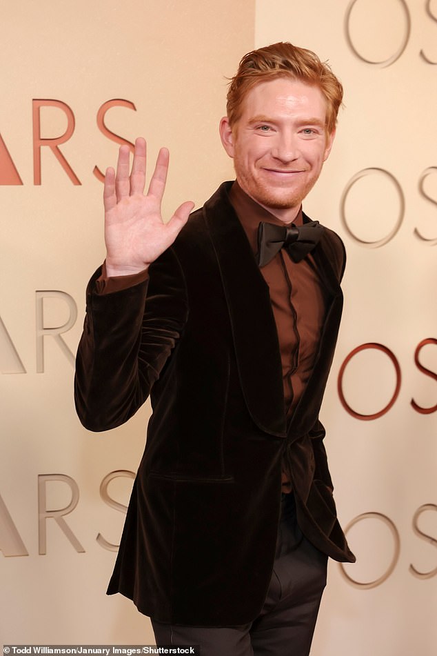 Domhall Gleeson was dressed in a sharp brown velvet jacket ahead of the ceremony