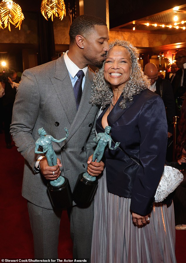A source exclusively told the Daily Mail that Jordan's parents, Donna Jordan, with him at the Actor Awards (above), and Michael A Jordan, would 'love for him to meet someone'