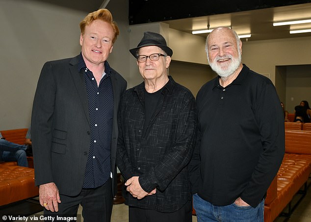 O'Brien holds the sad distinction of being one of the last people to see his friend Reiner alive, as the director and his wife had attended O'Brien's Christmas party on December 13 with their son Nick in tow; O'Brien and Reiner are pictured with Albert Brooks (center) in August 2024 in LA