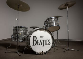 Beatles drumhead used in the band's first US TV appearance sells for staggering sum