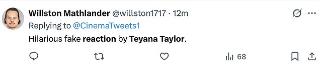‘Teyana Taylor faking the happiness, girl sit down and relax,’ one viewer wrote on X, while another posted, ‘Lmao that Teyana Taylor reaction, the fakest sh** ever'