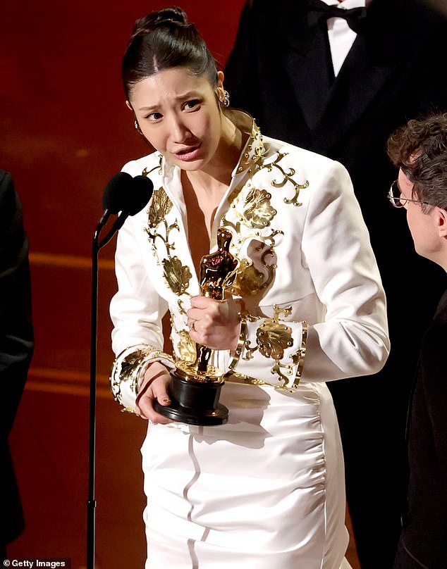 KPop Demon Hunters fans flew into a fury online after its musical number Golden won best original song at the Oscars - only for the writers to be cut off mid-speech; EJAE pictured